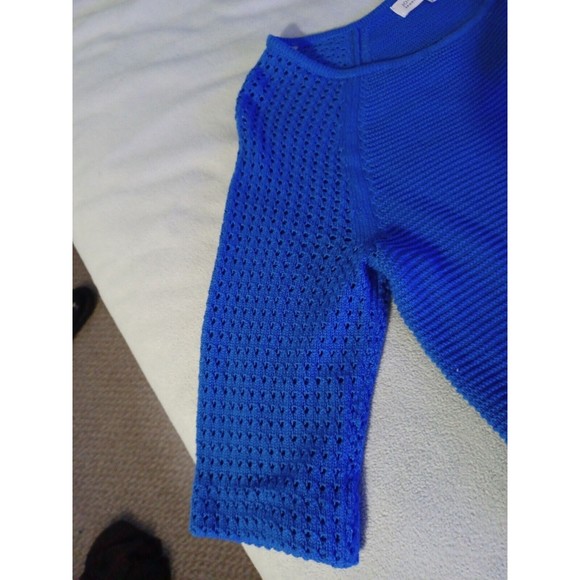 Jones New York Sport Petite Medium knit top open knit 3/4 sleeves hemmed blue - Picture 3 of 8